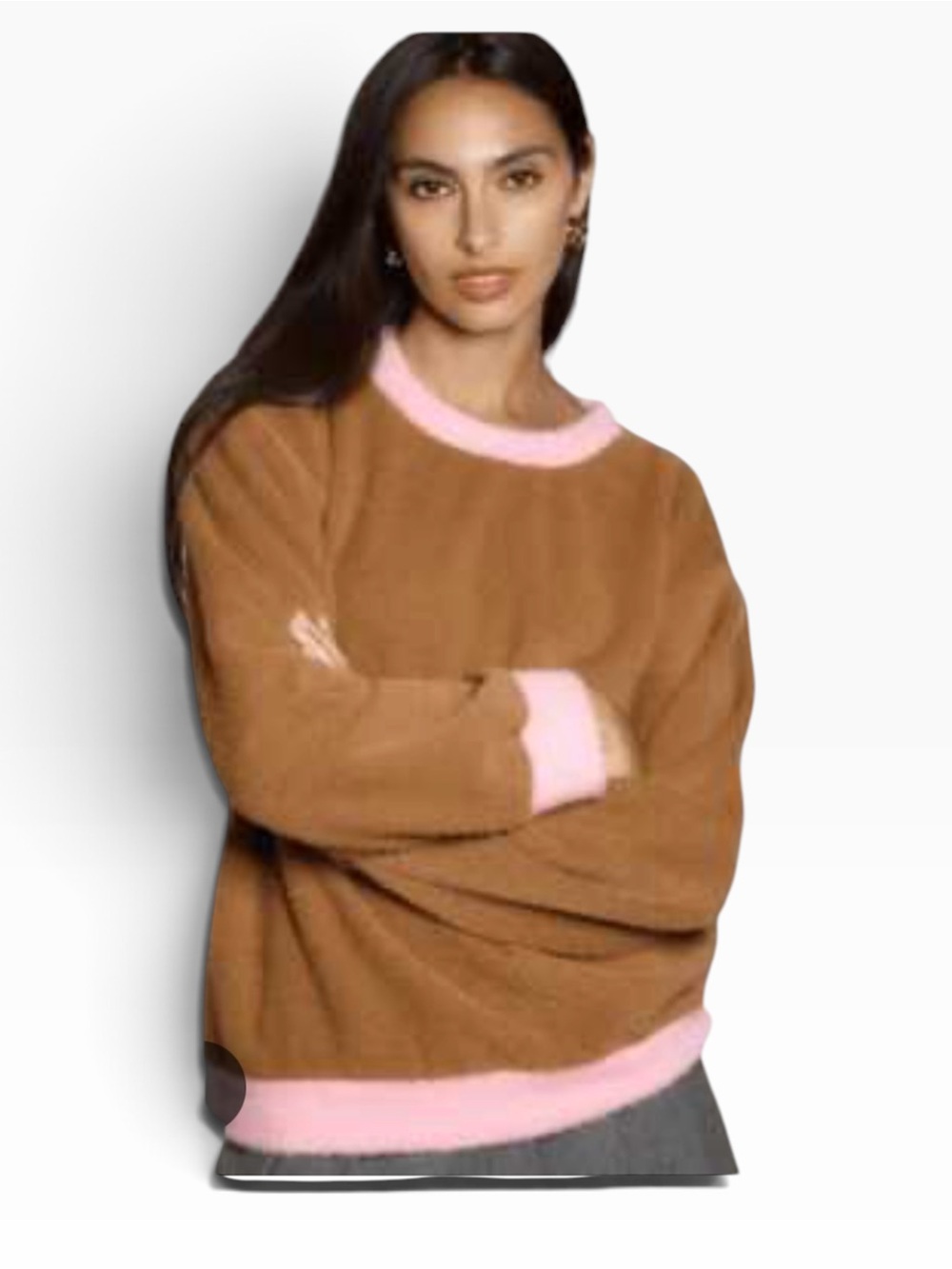 Maeve Cozy Ringer Sweater Women's Brown & Pink Crewneck Size Medium